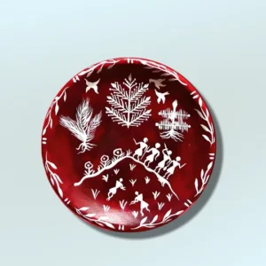 Captivating Red Tribal Art Decor Plate | Home Decor | Wall Hanging | 7.5 inch Art Culture Decor Plates, Artwork, Bengali Art Culture Decor Plates, Decor Plates, Decorative Items, Decorative Plates, Decorative Wall Art, Drawing Room, Eco-Friendly, Handcrafted, Handicrafts, Handmade, Handpainted, Home Decor, Home Interior Decoration, Living Room, Melamine Decor Plates, Nature Art, Paintings, Santal Art, Special Decor Plates, Tribal Art, Wall Art, Wall Decor, Wall Hanging, Wall Plates, Warli Art