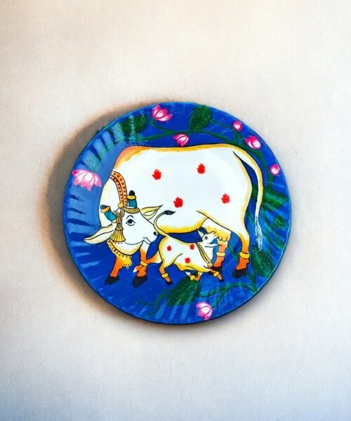 Vibrant Pichwai Cow Decor Plate | Red & Blue | #CreateURCombo | Home Decor | Wall Hanging | 10 inch Art Culture Decor Plates, Artwork, Bengali Art Culture Decor Plates, Decor Plates, Decorative Items, Decorative Plates, Decorative Wall Art, Drawing Room, Eco-Friendly, Handcrafted, Handicrafts, Handmade, Handpainted, Home Decor, Home Interior Decoration, Living Room, Melamine Decor Plates, Paintings, Pichwai Cow, Pichwai Cow Decor Plates, Religious Decor Plates, Wall Art, Wall Decor, Wall Hanging, Wall Plates
