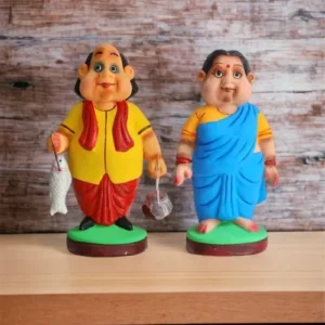 Whimsical Harmony | Gopal Bhar & His Wife Showpiece | Krishnanagar Clay Craft | GI Tag Artwork, Clay Art and Crafts, Clay Artwork, Clay Crafts, Clay Decor, Clay Dolls, Decorative Items, Drawing Room, Eco-Friendly, Ghurni Clay Dolls, GI Tagg Products, Handcrafted, Handicrafts, Handmade, Handpainted, Home Decor, Home Interior Decoration, Krishnanagar Clay Dolls, Living Room, Showpieces