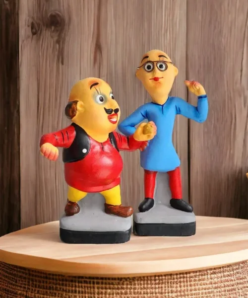 Animated Fun: Motu Patlu Showpiece | Krishnanagar Clay Craft | GI Tag Artwork, Clay Art and Crafts, Clay Artwork, Clay Crafts, Clay Decor, Clay Dolls, Decorative Items, Drawing Room, Eco-Friendly, Ghurni Clay Dolls, GI Tagg Products, Handcrafted, Handicrafts, Handmade, Handpainted, Home Decor, Home Interior Decoration, Krishnanagar Clay Dolls, Living Room, Showpieces
