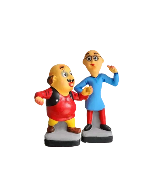 Animated Fun: Motu Patlu Showpiece | Krishnanagar Clay Craft | GI Tag Artwork, Clay Art and Crafts, Clay Artwork, Clay Crafts, Clay Decor, Clay Dolls, Decorative Items, Drawing Room, Eco-Friendly, Ghurni Clay Dolls, GI Tagg Products, Handcrafted, Handicrafts, Handmade, Handpainted, Home Decor, Home Interior Decoration, Krishnanagar Clay Dolls, Living Room, Showpieces
