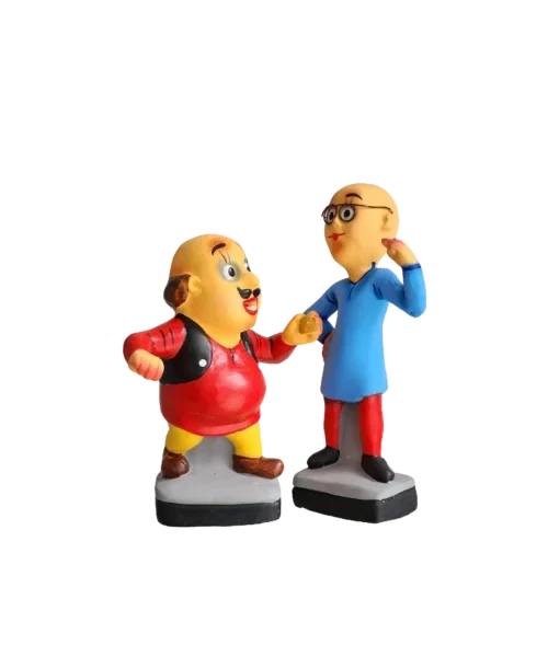 Animated Fun: Motu Patlu Showpiece | Krishnanagar Clay Craft | GI Tag Artwork, Clay Art and Crafts, Clay Artwork, Clay Crafts, Clay Decor, Clay Dolls, Decorative Items, Drawing Room, Eco-Friendly, Ghurni Clay Dolls, GI Tagg Products, Handcrafted, Handicrafts, Handmade, Handpainted, Home Decor, Home Interior Decoration, Krishnanagar Clay Dolls, Living Room, Showpieces