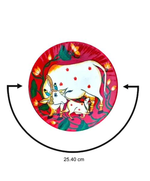 Vibrant Pichwai Cow Decor Plate | Red & Blue | #CreateURCombo | Home Decor | Wall Hanging | 10 inch Art Culture Decor Plates, Artwork, Bengali Art Culture Decor Plates, Decor Plates, Decorative Items, Decorative Plates, Decorative Wall Art, Drawing Room, Eco-Friendly, Handcrafted, Handicrafts, Handmade, Handpainted, Home Decor, Home Interior Decoration, Living Room, Melamine Decor Plates, Paintings, Pichwai Cow, Pichwai Cow Decor Plates, Religious Decor Plates, Wall Art, Wall Decor, Wall Hanging, Wall Plates
