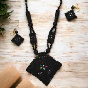 Stunning Black Terracotta Jewellery -Geometric Shaped | Handmade & Handcrafted Clay Jewellery Anniversary Gifts , Artwork , Birthday Gifts for Her , Clay Jewellery , Earrings , Eco-Friendly , Ethnic Clay Jewellery , Gifts for Her , Gifts for Mother , Gifts for Wife , Gifts for Women , Handcrafted , Handicrafts , Handmade , Handpainted , Jewellery , Jewellery Set , Mother's Day Gift Ideas , Necklace , Online Jewellery Store , Paintings , Terracotta Jewellery , Valentine's Day Gift