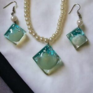 Seashore Splendor: Rectangular Seashell Jewellery Set #BlueHuesBeauty #HandmadeExcellence Anniversary Gifts, Artwork, Birthday Gifts for Her, Botanical Jewellery, Botanical Jewellery Set, Eco-Friendly, Gifts for Mother, Gifts for Wife, Gifts for Women, Handcrafted, Handicrafts, Handmade, Jewellery, Jewellery Set, Marine Earrings, Marine Jewellery, Marine Necklace, Mother's Day Gift Ideas, Nature Jewellery, Online Jewellery Store, Resin Jewellery, Seashell Earrings, Seashell Jewellery, Seashell Necklace, Valentine's Day Gift