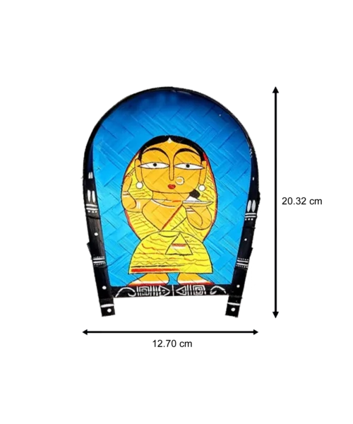 Unparalleled Lady Art | Jamini Roy | Decorative Bamboo Kula | Blue & Yellow | Home Decor | Handpainted | Wall Hanging Handicraft | 8 inch Artwork, Bamboo Art, Bamboo Handicrafts, Bamboo Kula, Bengali Art Culture Bamboo Kula, Decorative Items, Decorative Wall Art, Drawing Room, Eco-Friendly, Handcrafted, Handicrafts, Handmade, Handpainted, Home Decor, Home Interior Decoration, Jamini Roy, Jamini Roy Bamboo Kula, Living Room, Paintings, Wall Art, Wall Decor, Wall Hanging