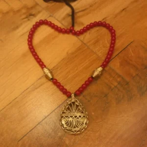 Dokra Necklace Red Dokra Jewellery | Bikna Bankura #BrassArt (Gold) | GI TagAnniversary Gifts,Artwork,Bikna Dokra,Birthday Gifts for Her,Dokra Jewellery,Eco-Friendly,Gifts for Her,Gifts for Mother,Gifts for Wife,Gifts for Women,Handicrafted,Handicrafts,Handmade,Handpainted,Jewellery,Mother's Day Gift Ideas,Necklace,Online Jewellery Store,Valentine's Day Gift