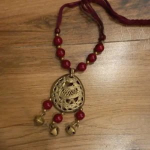 Dokra Neckpiece Maroon Dokra Jewellery | Bikna Bankura #BrassArt (Gold) | GI TagAnniversary Gifts,Artwork,Bikna Dokra,Birthday Gifts for Her,Dokra Jewellery,Eco-Friendly,Gifts for Her,Gifts for Mother,Gifts for Wife,Gifts for Women,Handicrafted,Handicrafts,Handmade,Handpainted,Jewellery,Mother's Day Gift Ideas,Necklace,Online Jewellery Store,Valentine's Day Gift