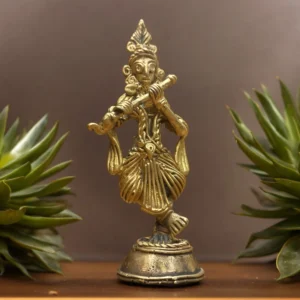 Lord Krishna with Flute Dokra Showpiece | Bikna Bankura #BrassArt (Gold) | GI TagArtwork , Bikna Dokra , Decorative Items , Drawing Room , Eco-Friendly , Ek Chala , GI Tagg Products , Handicrafted , Handicrafts , Handmade , Handpainted , Home Decor , Home Interior Decoration , Idols , Living Room , Maa Durga , Showpieces