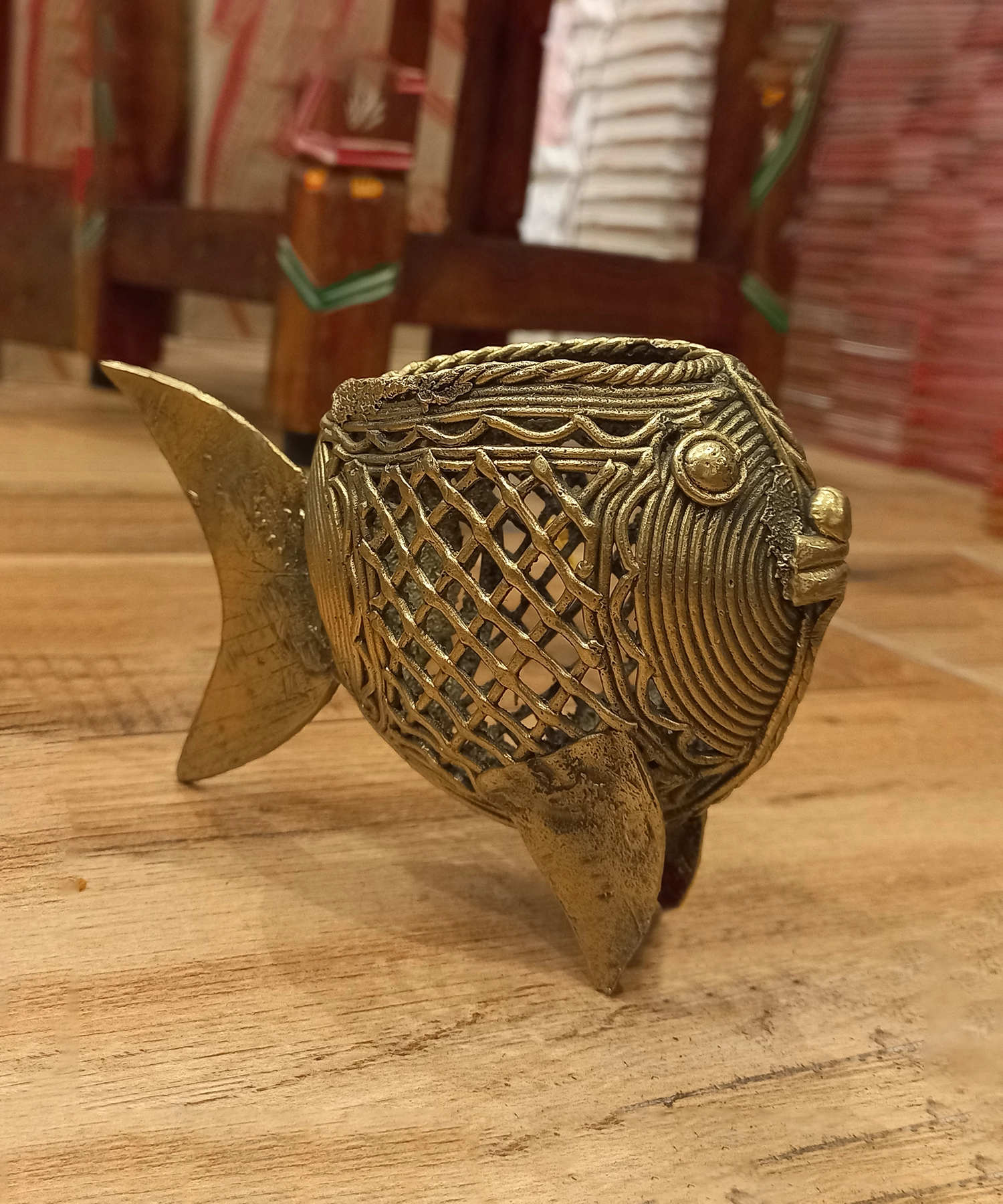 Premium Fish Pen Stand Dokra Showpiece | Bikna Bankura #BrassArt (Gold) | GI TagArtwork , Bikna Dokra , Decorative Items , Drawing Room , Eco-Friendly , Ek Chala , GI Tagg Products , Handicrafted , Handicrafts , Handmade , Handpainted , Home Decor , Home Interior Decoration , Idols , Living Room , Maa Durga , Showpieces